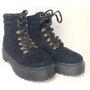 Fashion Nova Platform Combat Boots Womens Size 6 Black Chunky Lug Sole Lace Up